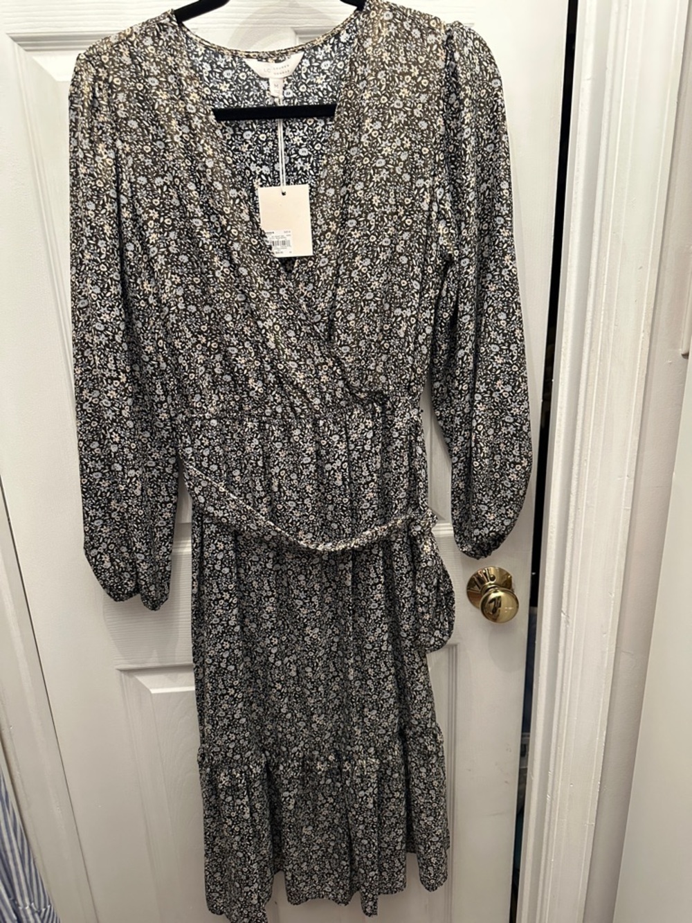 LC Lauren Conrad Black and Cream Floral Midi Dress Size M